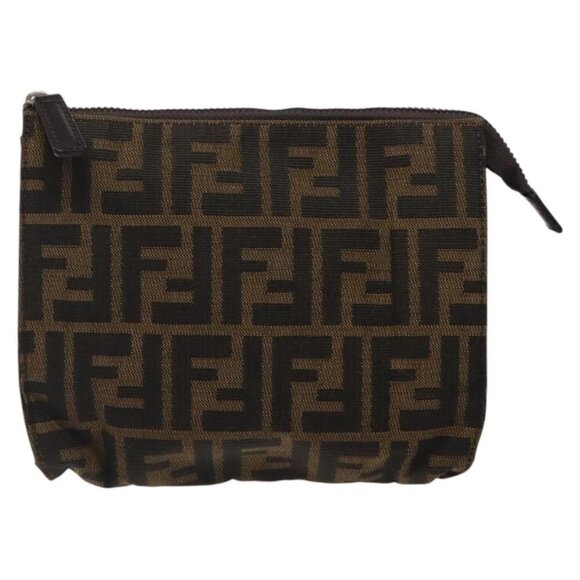 FENDI Zucca Canvas Pouch Black Brown Auth bs25659 - Picture 2 of 16